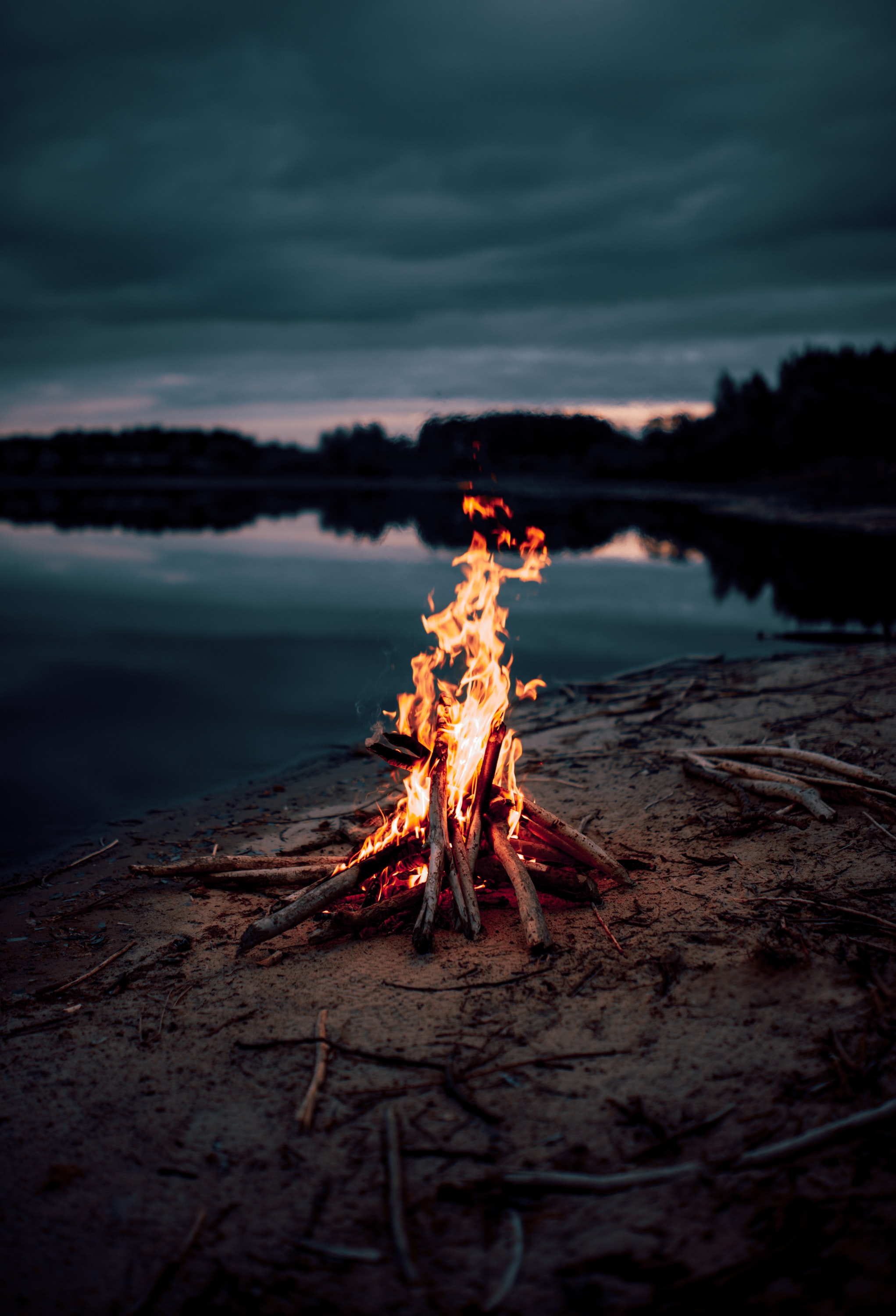 Dark blue aesthetic campfire